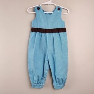 Remember Nguyen baby girl 6 m  romper Blue gingham Chocolate brown accents